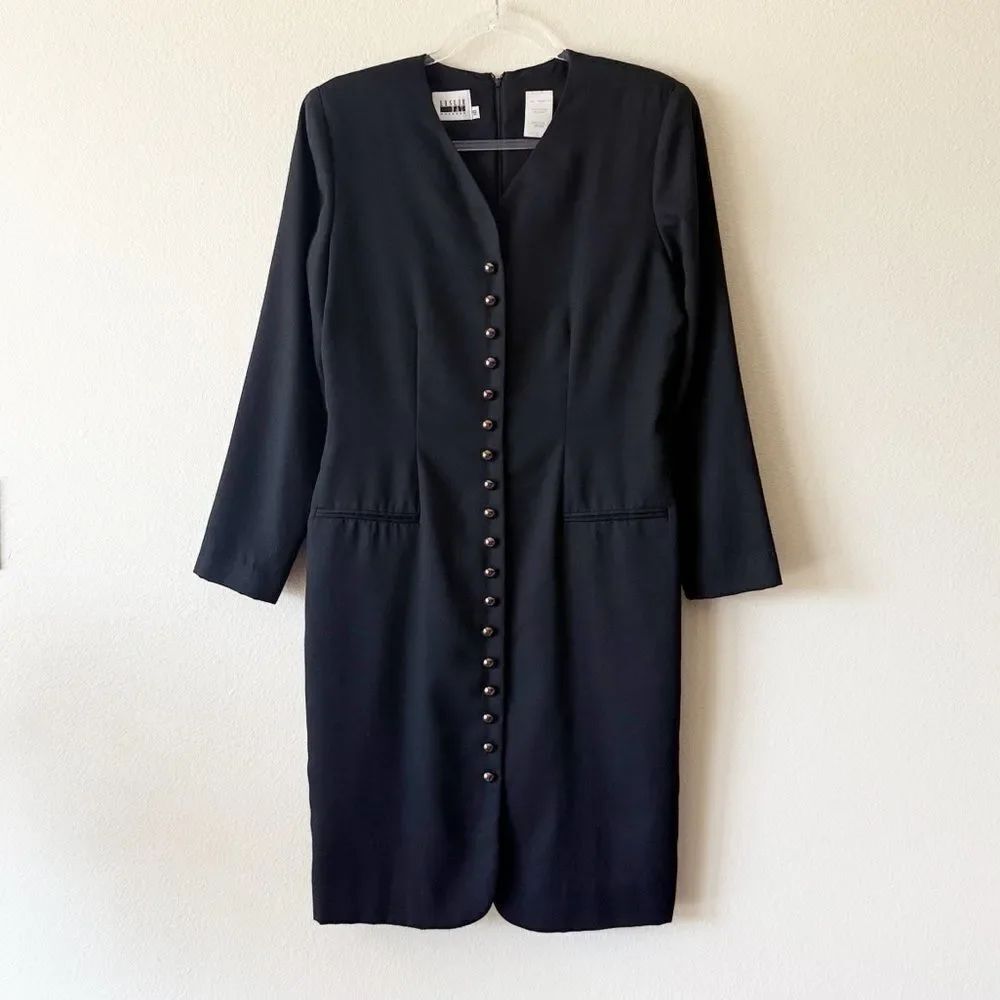 Vintage 90s Leslie Fay Button Front Midi Dress Long Sleeve Classic Workwear